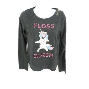 Members Mark Girls Floss Queen Unicorn Long Sleeve Shirt Size 14/16 Gray NWT